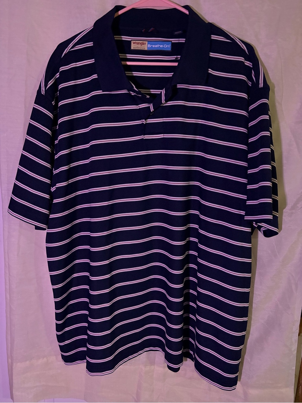 Wrangler Navy and White Striped Polo Shirt